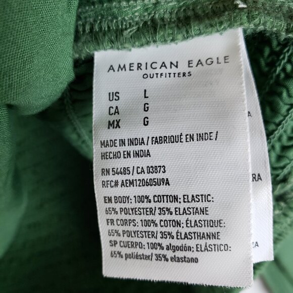 NWOT American Eagle AE Cropped Corset Balloon Sleeve Top Smocked Back Green sz L - Picture 13 of 15